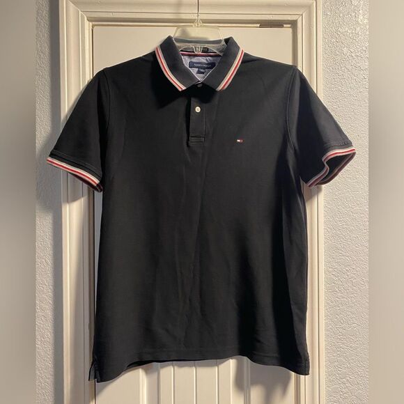 Tommy Hilfiger Polo Shirt Mens Size Large Black Short Sleeve Performance Work - Picture 1 of 5